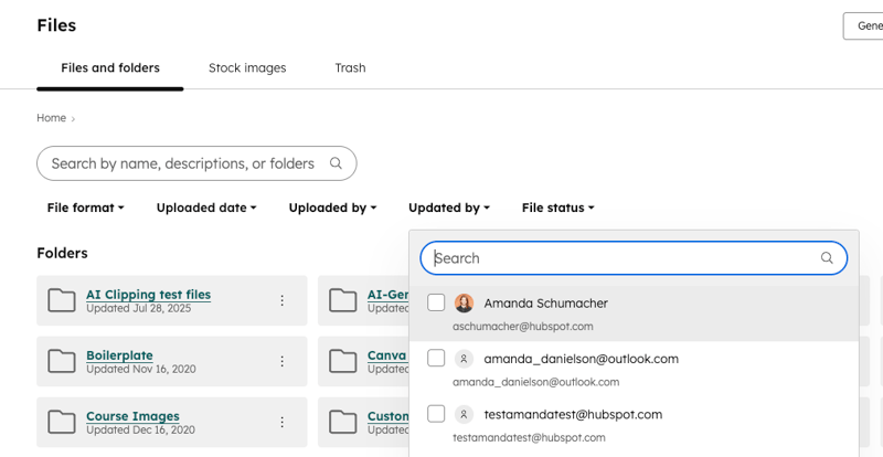File Manager: "Updated by" Filter_hubspot_1