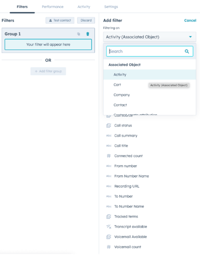 Activity filter