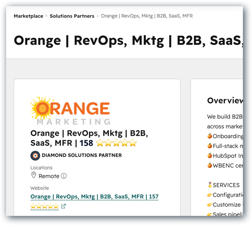 HubSpot Diamond Partner_marketplace_orange Marketing_2026