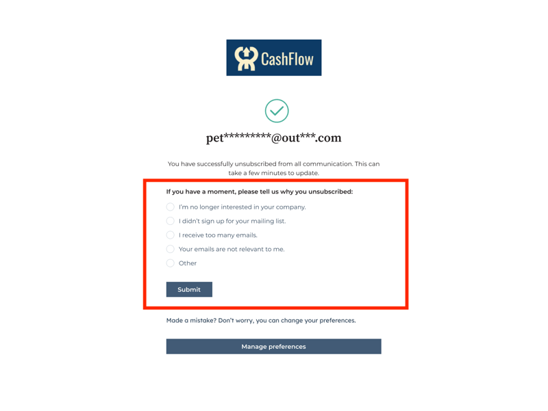 Unsubscribe Feedback Survey Available on Preference Pages _2