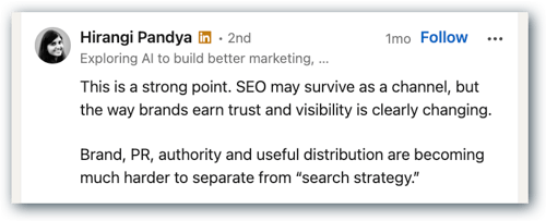 hirangi pandya comment re seo and trust signals