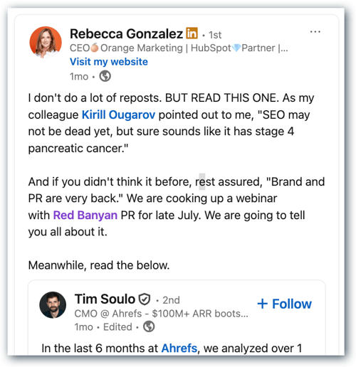 tim soulo_ahrefs_linkedin post