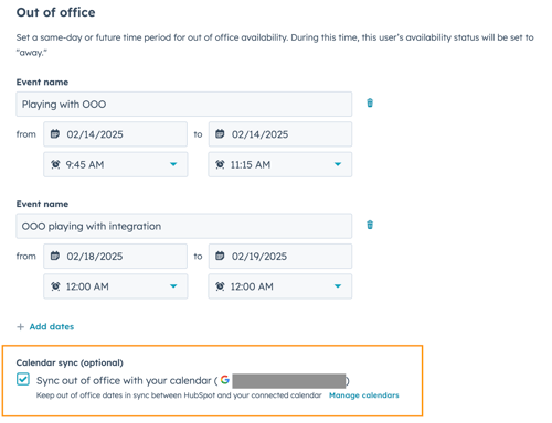 utilize calendar out of office